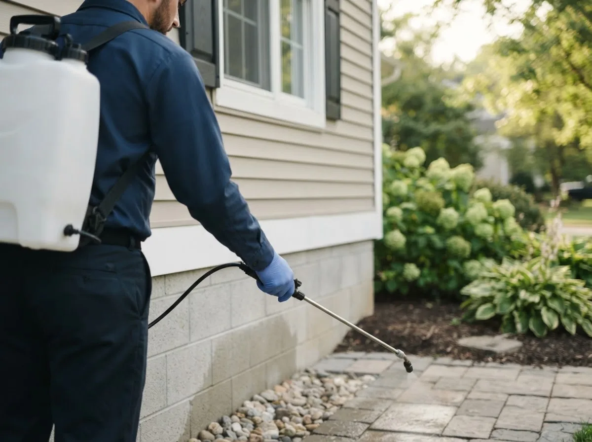 Pest control technician inspecting a home in Auburn, IN